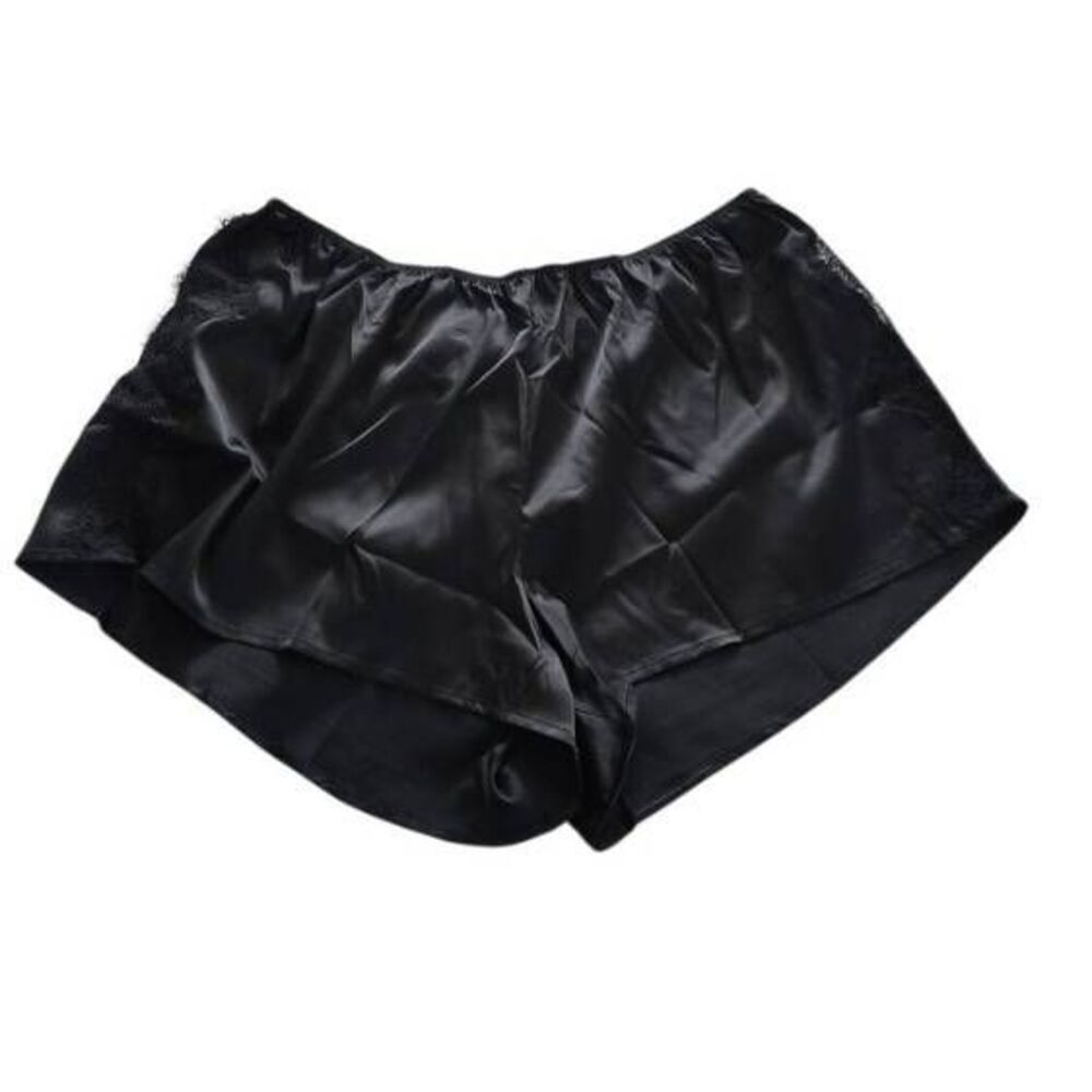Shapellx Women's Size Large Black Satin Lace Side Accent Sleep Shorts